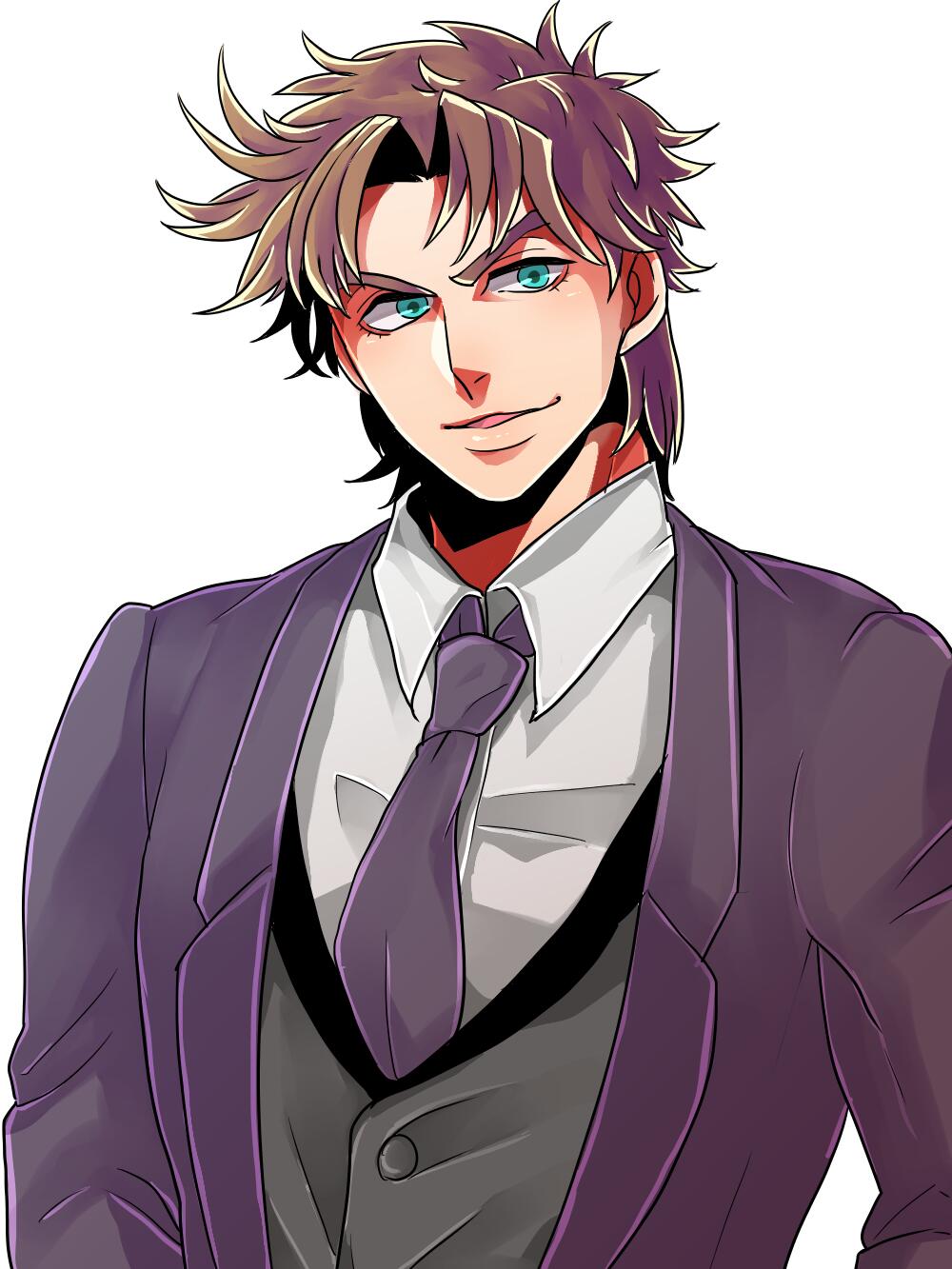 1boy, blue_eyes, brown_hair, formal, highres, jojo_no_kimyou_na_bouken, joseph_joestar_(young), necktie