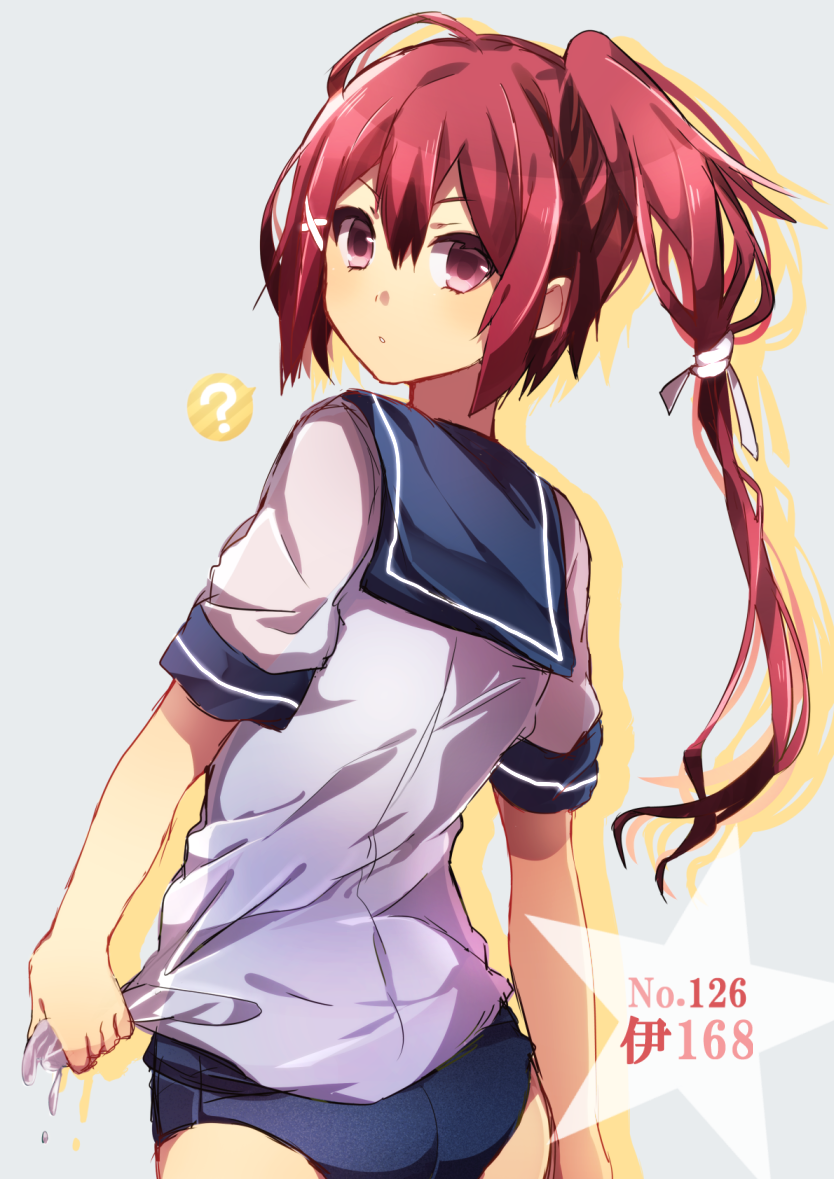 1girl, ?, hair_ribbon, i-168_(kantai_collection), kantai_collection, long_hair, looking_at_viewer, personification