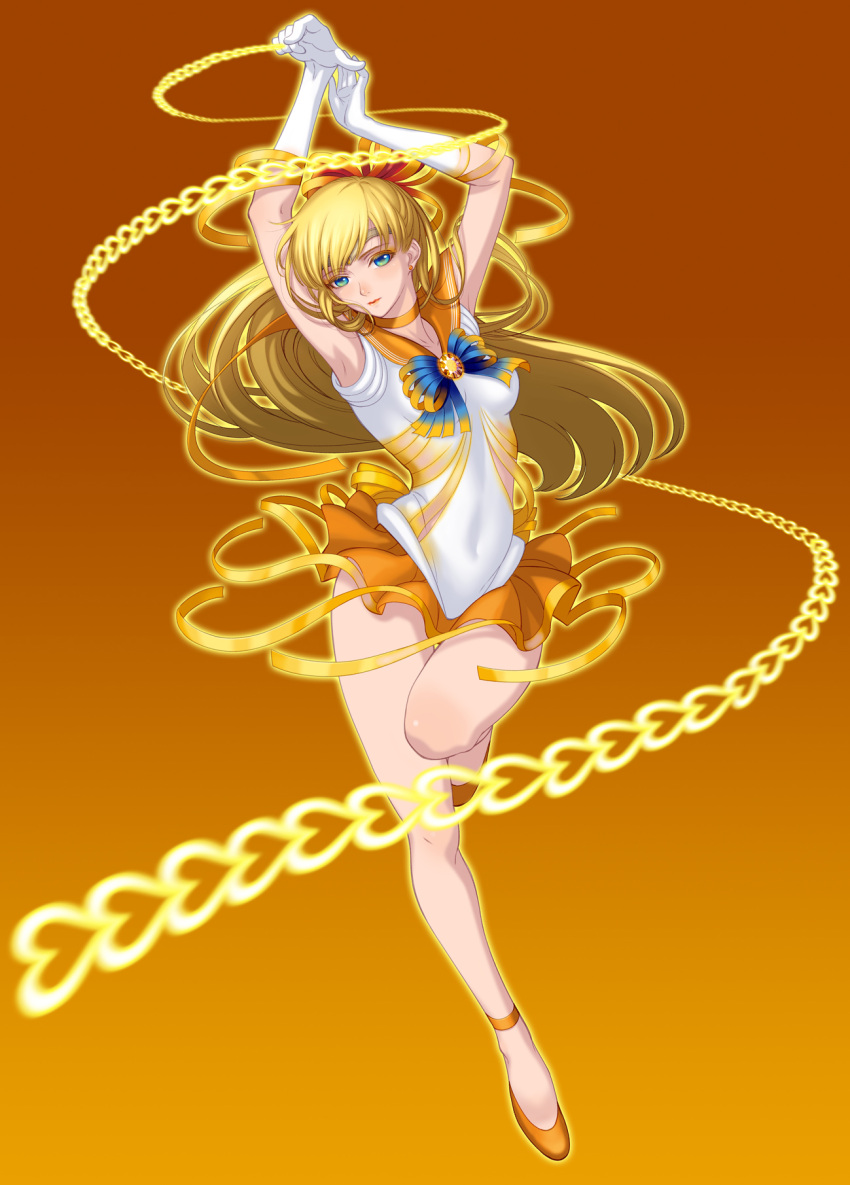 1girl, aino_minako, arms_up, bishoujo_senshi_sailor_moon, blonde_hair, blue_eyes, bow, choker