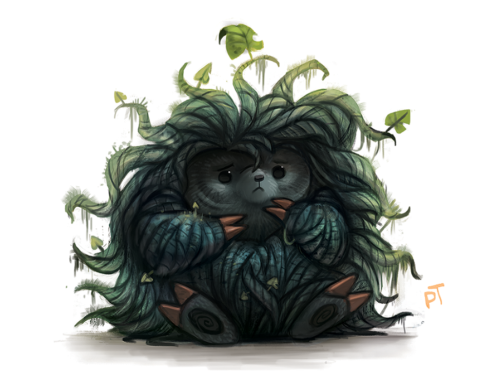 frown, leaf, no_humans, piper_thibodeau, pokemon, signature, sitting, solo