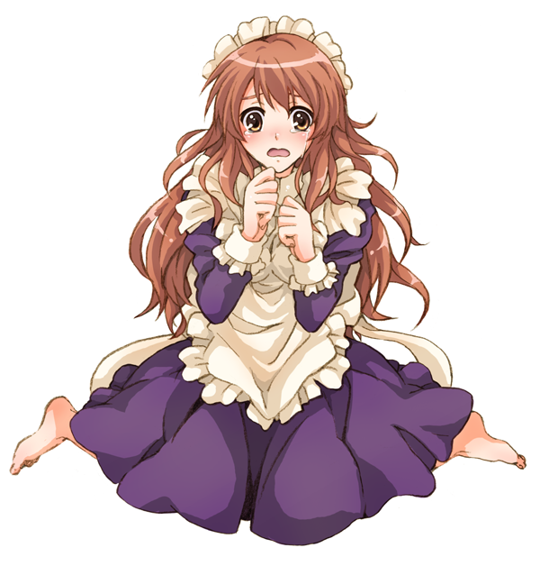 asahina_mikuru, bad_id, barefoot, blush, brown_eyes, brown_hair, feet, fetithism