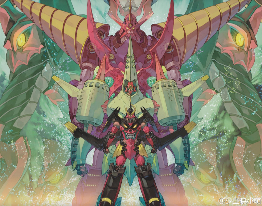arc_gurren-lagann, chouginga_gurren-lagann, drill, epic, gurren-lagann, highres, official_art, size_difference, space, super_robot, tengen_toppa_gurren-lagann_(mecha), tengen_toppa_gurren_lagann, yoshinari_you