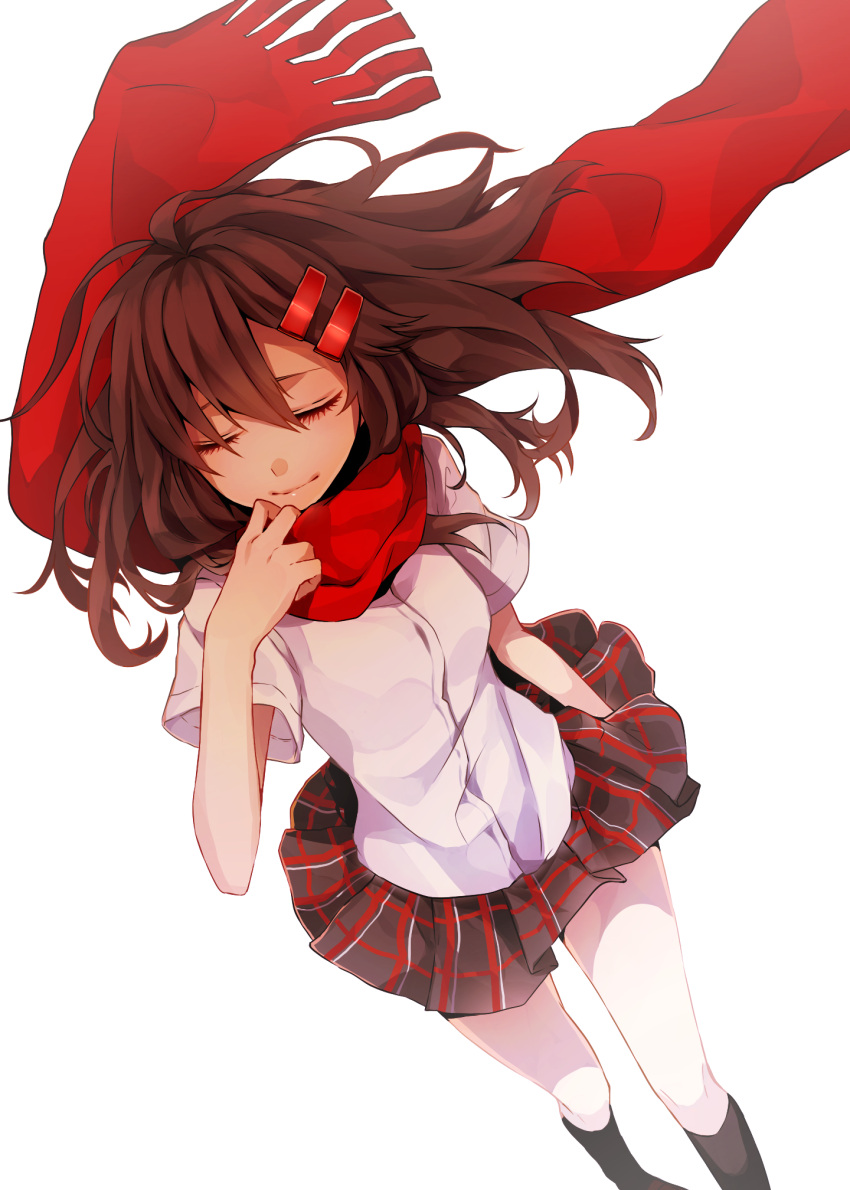 1girl, black_hair, black_legwear, closed_eyes, hair_ornament, hairclip, highres, kagerou_project