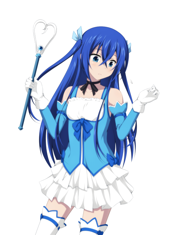 1girl, astarte_(strike_the_blood), black_eyes, blue_hair, blush, dress, long_hair, solo