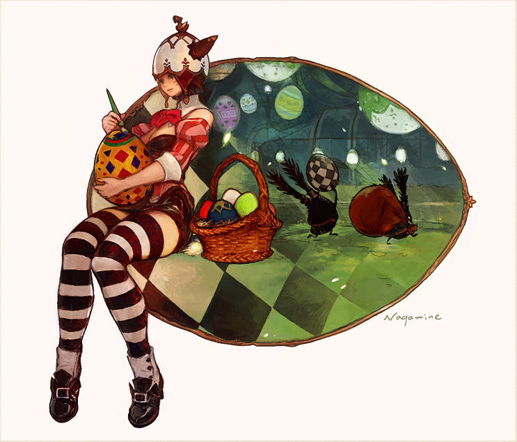 1girl, animal_ears, basket, chocobo, easter_egg, egg, final_fantasy, final_fantasy_xiv