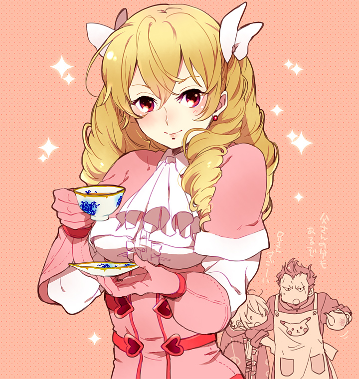 1boy, 2girls, apron, blonde_hair, blush, bow, bredy_(fire_emblem), brother_and_sister