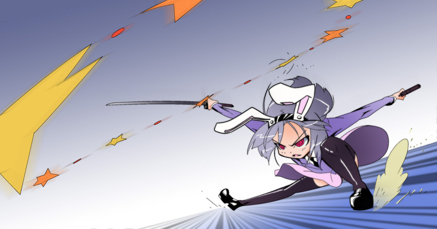 @_@, bunny_ears, gun, hairband, highres, if_they_mated, katana, konpaku_youmu