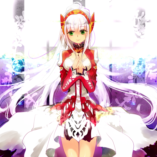 green_eyes, headgear, laila_(tales), lowres, miyu_(matsunohara), ponytail, tales_of_(series), tales_of_zestiria, white_hair