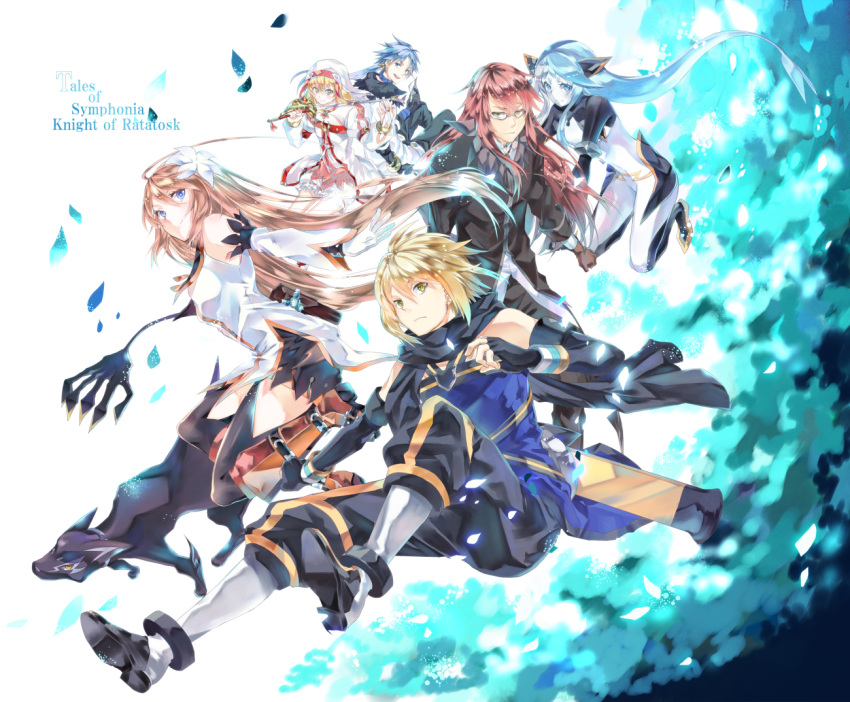 3boys, 3girls, alice_(tales), aqua_(tales), blonde_hair, bloomers, blue_eyes, blue_hair