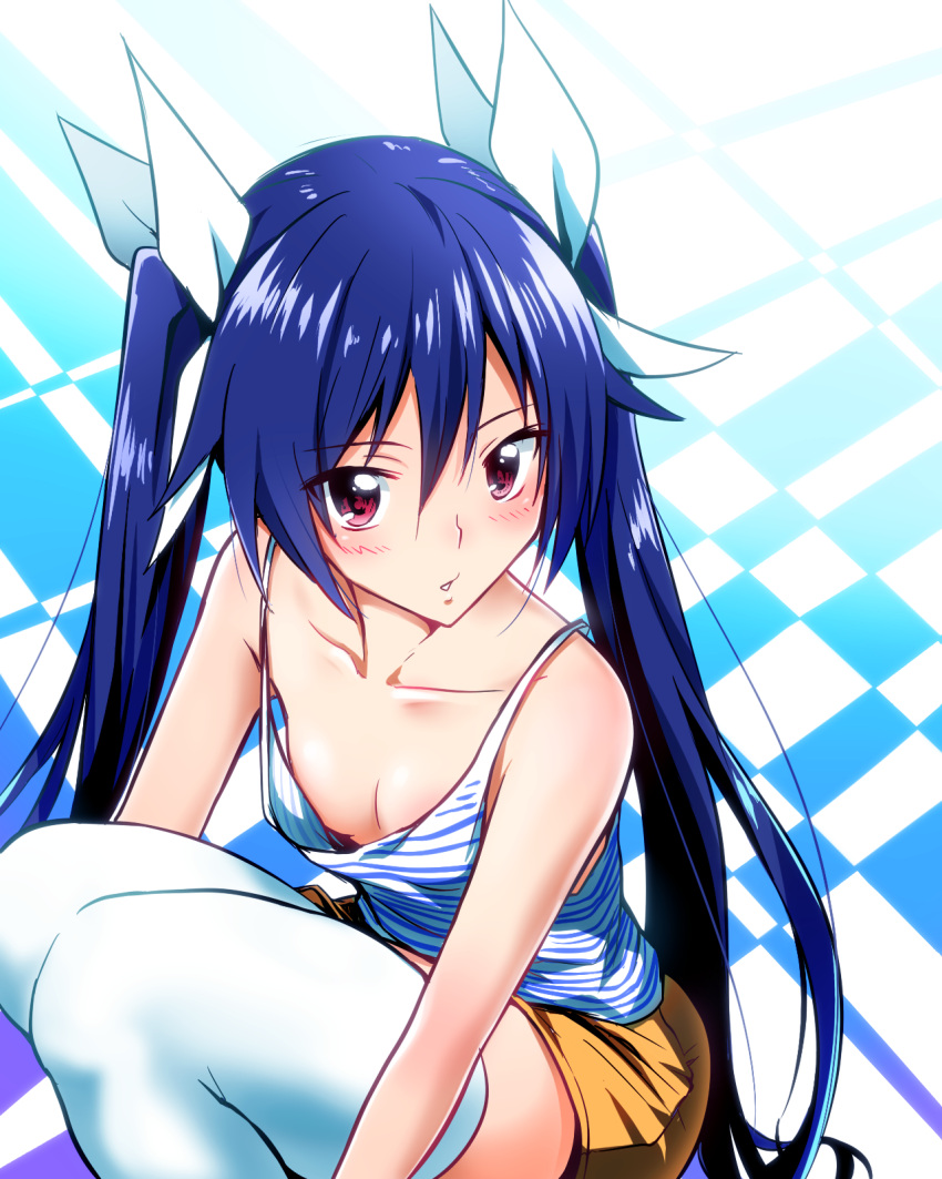 1girl, blue_hair, flat_chest, highres, long_hair, no_bra, ore_twintail_ni_narimasu, shorts