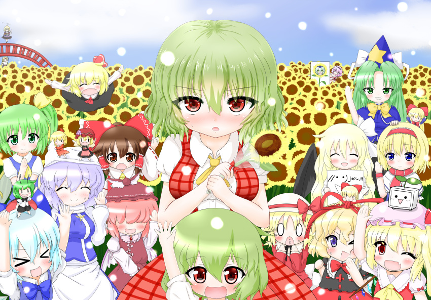6+girls, :d, :o, ;d, ^_^, ^o^, absurdres, aki_minoriko