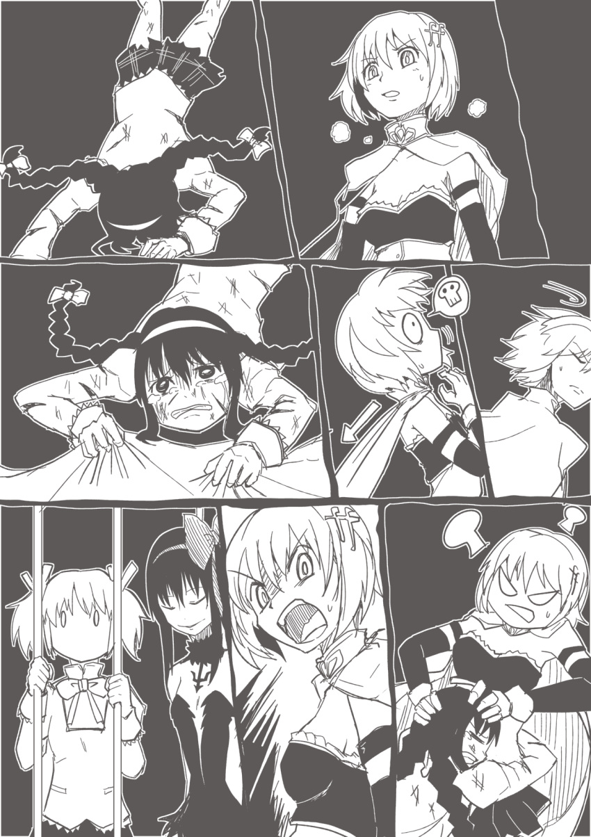 akemi_homura, akuma_homura, armband, bars, bow, braid, cape, comic