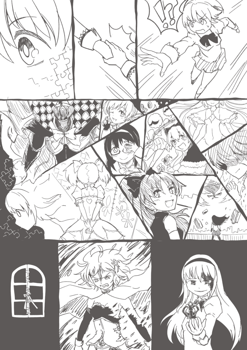 akemi_homura, anthony_(madoka_magica), blood, cape, charlotte_(madoka_magica), clenched_teeth, comic, gomibuta_kuzutarou