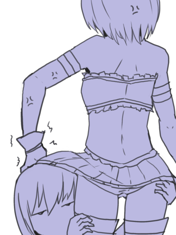 2girls, akemi_homura, anger_vein, armband, back, gloves, gomibuta_kuzutarou, long_hair, magical_girl, mahou_shoujo_madoka_magica, miki_sayaka, monochrome, multiple_girls, panties, purple, short_hair, under_skirt, underwear