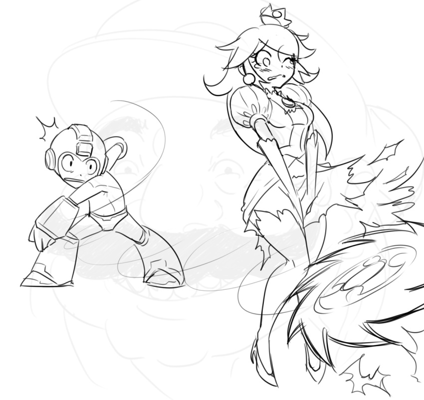 /\/\/\, 1boy, 1girl, blush, covering, covering_crotch, crown, dress