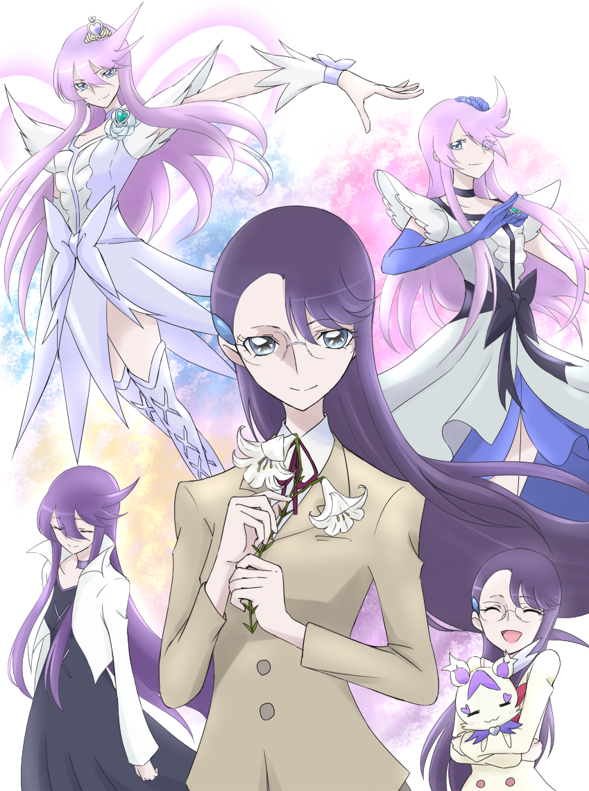 1girl, :3, ^_^, blue_eyes, bow, choker, closed_eyes, cologne_(heartcatch_precure!)