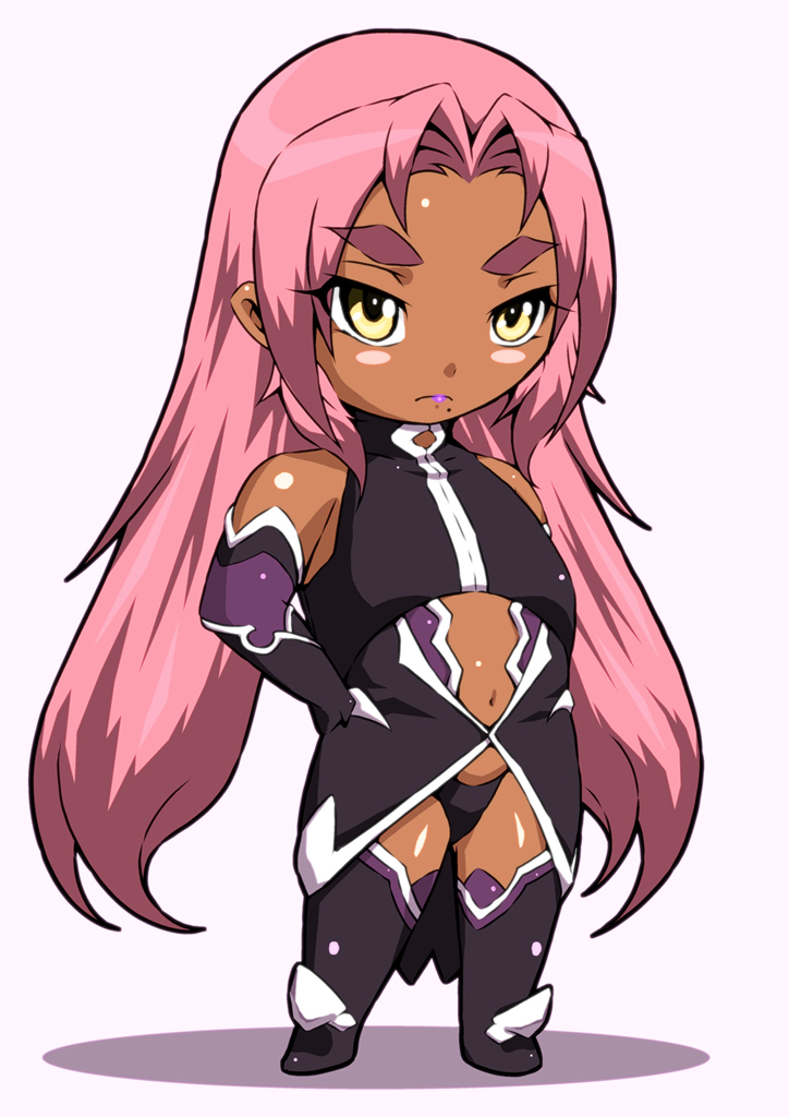 1girl, chibi, dark_skin, donson, eyebrows, ingrid_(taimanin_asagi), long_hair, makai_kishi_ingrid