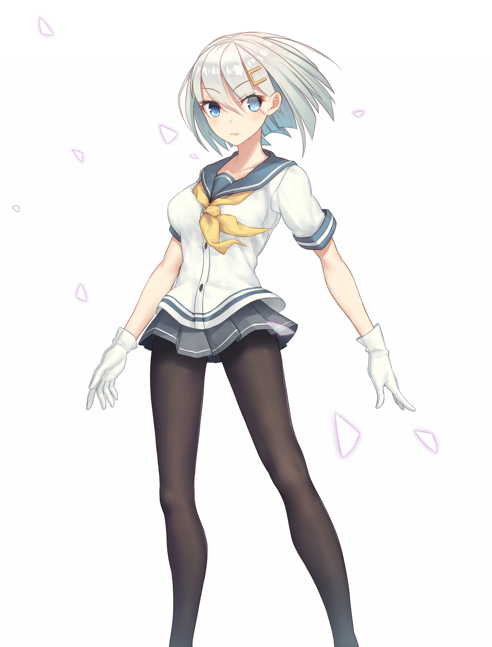 1girl, blue_eyes, blush, gloves, hair_ornament, hairclip, hamakaze_(kantai_collection), highres