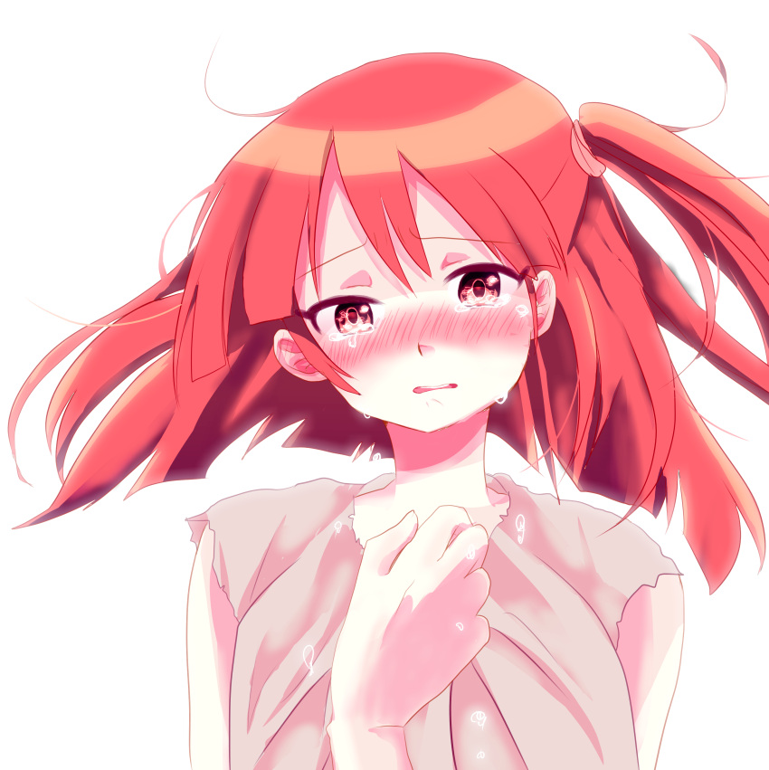 1girl, absurdres, blush, crying, highres, magi_the_labyrinth_of_magic, mohumohu0811, morgiana, red_eyes, redhead, short_hair, side_ponytail, solo, tears