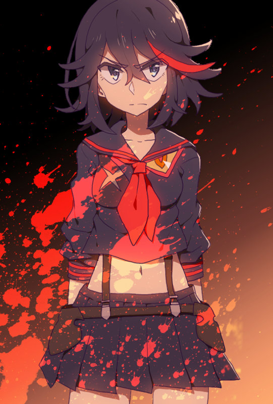 alice-whiteberry, black_hair, blue_eyes, kill_la_kill, matoi_ryuuko, senketsu