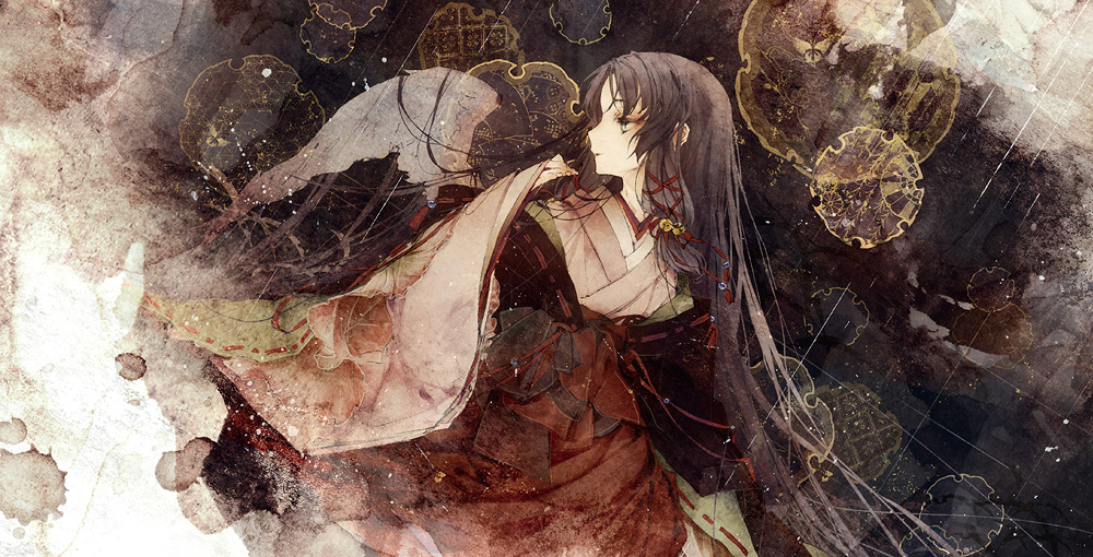 1girl, air, bell, blue_eyes, blue_hair, hair_ribbon, japanese_clothes, kannabi_no_mikoto
