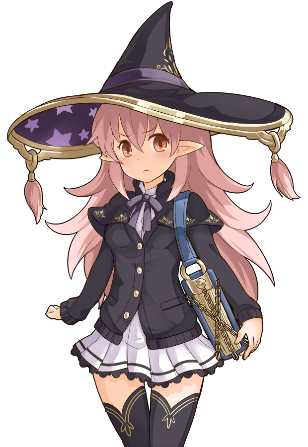>:(, 1girl, black_clothes, black_hat, black_legwear, book, brown_eyes, buttons