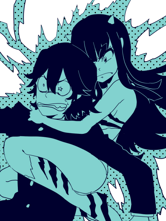 1boy, 1girl, bikini, breasts, horns, kill_la_kill, kiryuuin_satsuki, long_hair