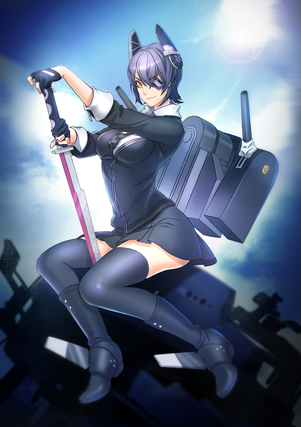 1girl, breasts, highres, imari, kantai_collection, large_breasts, purple_hair, solo