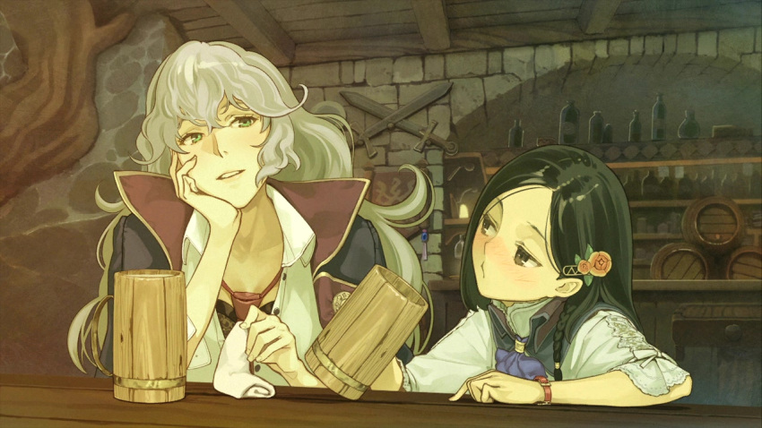 2girls, atelier_(series), atelier_escha_&amp;_logy, black_hair, green_eyes, long_hair, marion_quinn, multiple_girls