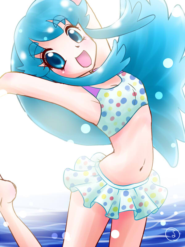 1girl, bikini, bikini_skirt, blue_eyes, blue_hair, happinesscharge_precure!, long_hair, precure