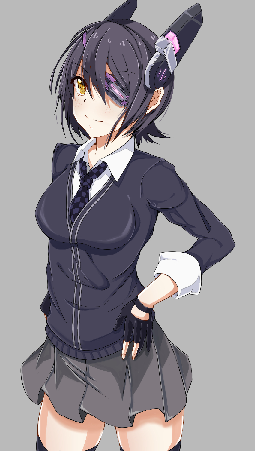 eyepatch, fingerless_gloves, gloves, headgear, highres, kantai_collection, koenza_botoke, necktie