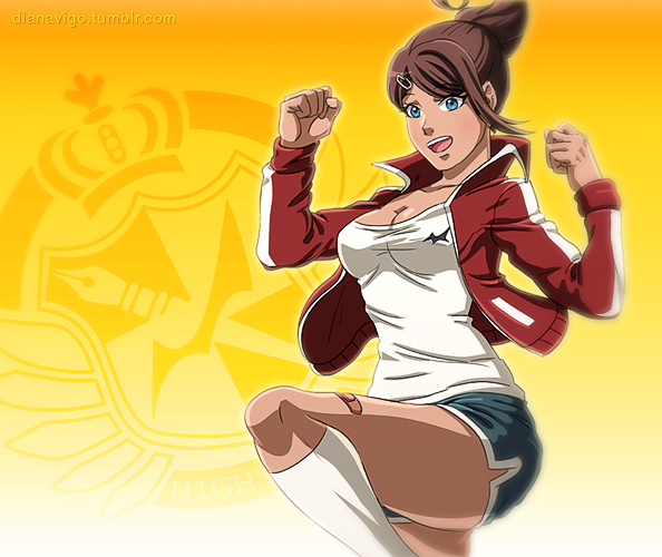 1girl, :d, asahina_aoi, bandaid, blue_eyes, breasts, brown_hair, cleavage