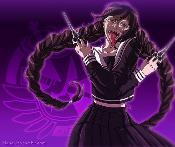 1girl, braid, brown_hair, dangan_ronpa, fukawa_touko, genocider_shou, glasses, hatoko-sama