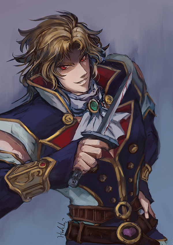 1boy, ascot, blonde_hair, dagger, detached_sleeves, dio_brando, hideki, jojo_no_kimyou_na_bouken
