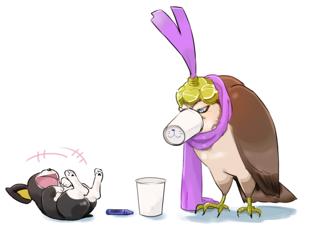 aoi_(dizzy), bird, crayon, cup, dog, falcon, helmet, iggy_(jojo)