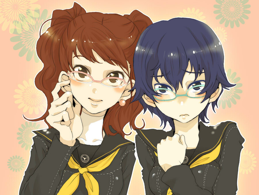 blue_eyes, blue_hair, blush, brown_eyes, glasses, kujikawa_rise, persona, persona_4