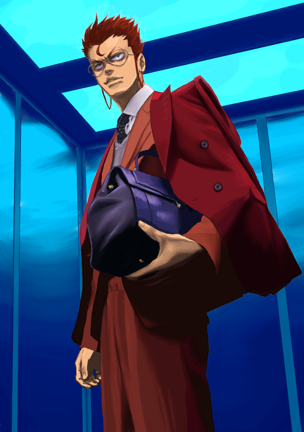 1boy, 375, bag, buttons, formal, glasses, kill_la_kill, necktie