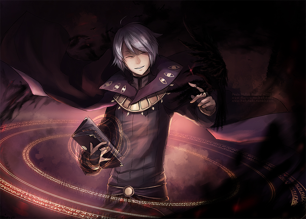1boy, ^_^, ahoge, artist_name, bird, bird_on_hand, book, bridal_gauntlets