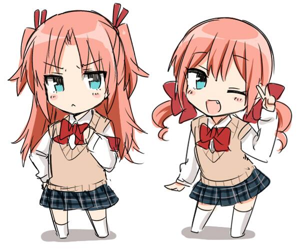 2boys, :<, arikawa_hime, arikawa_kaguya, brothers, chibi, fang, himegoto, multiple_boys, pout, school_uniform, siblings, sweater_vest, trap, tsukudani_norio, twintails, v