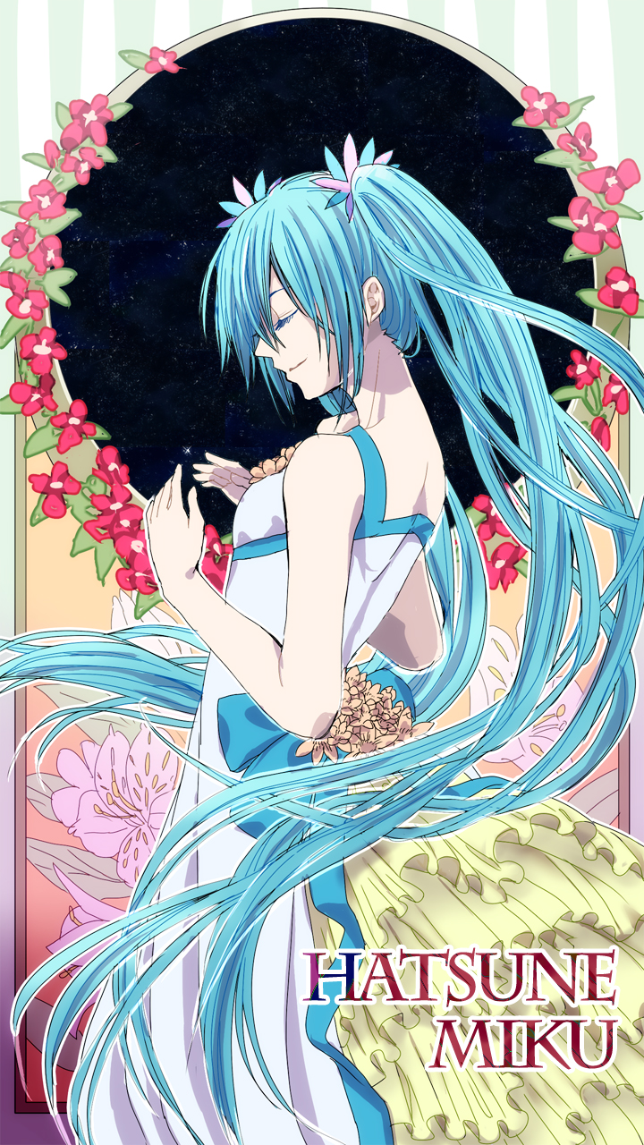 1girl, aqua_hair, character_name, closed_eyes, dress, hatsune_miku, highres, long_hair