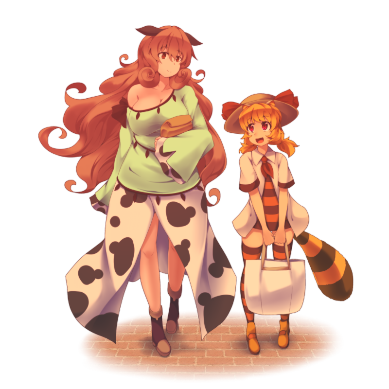 2girls, animal_ears, brown_eyes, brown_hair, kiyomiya_hikari, kuromiya, long_hair, makisato_hiromi
