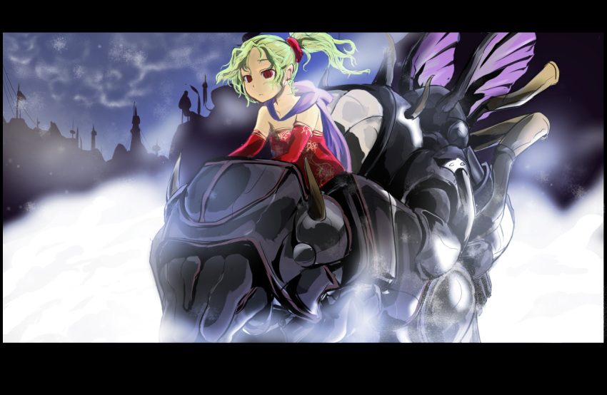 bare_shoulders, elbow_gloves, final_fantasy, final_fantasy_vi, gloves, green_hair, letterboxed, magitek_armor