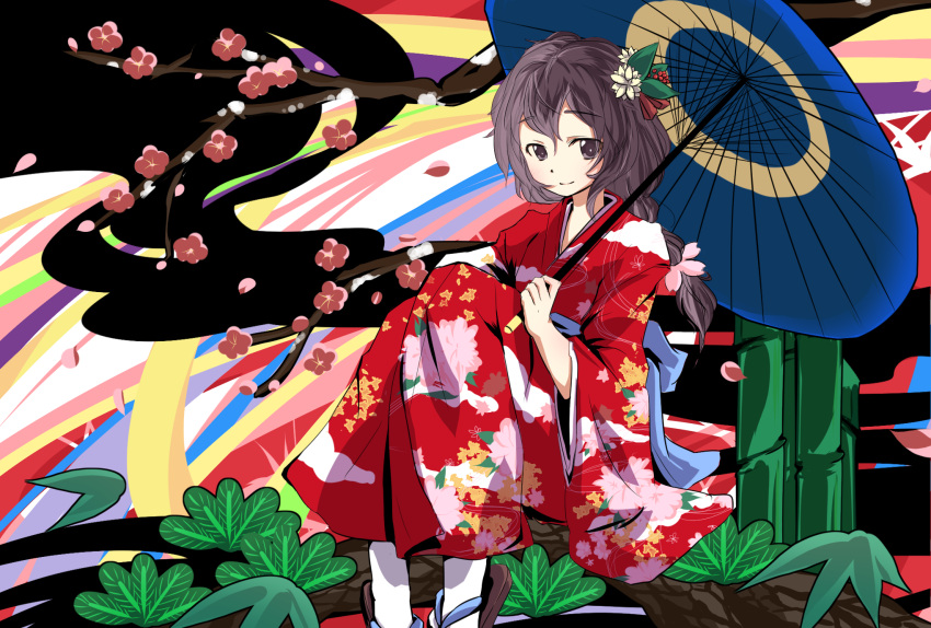 1girl, flower, hair_flower, hair_ornament, highres, japanese_clothes, kimono, long_hair