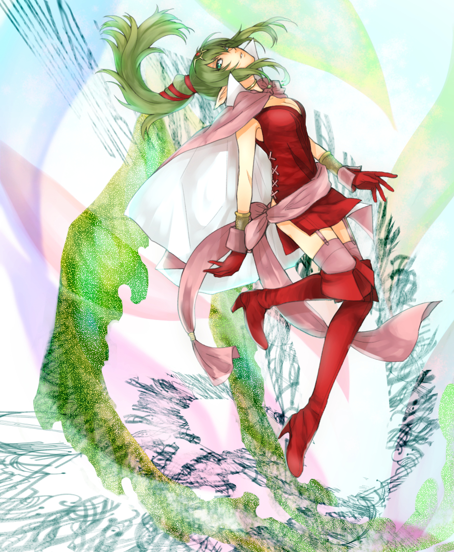 1girl, boots, bracelet, breasts, cape, chiki, choker, dress