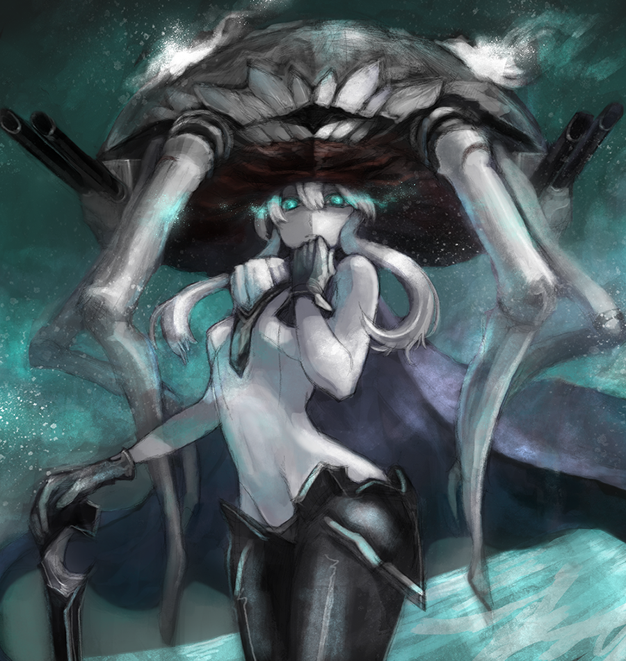 1girl, aqua_eyes, bodysuit, cape, kantai_collection, nukotama, personification, shinkaisei-kan