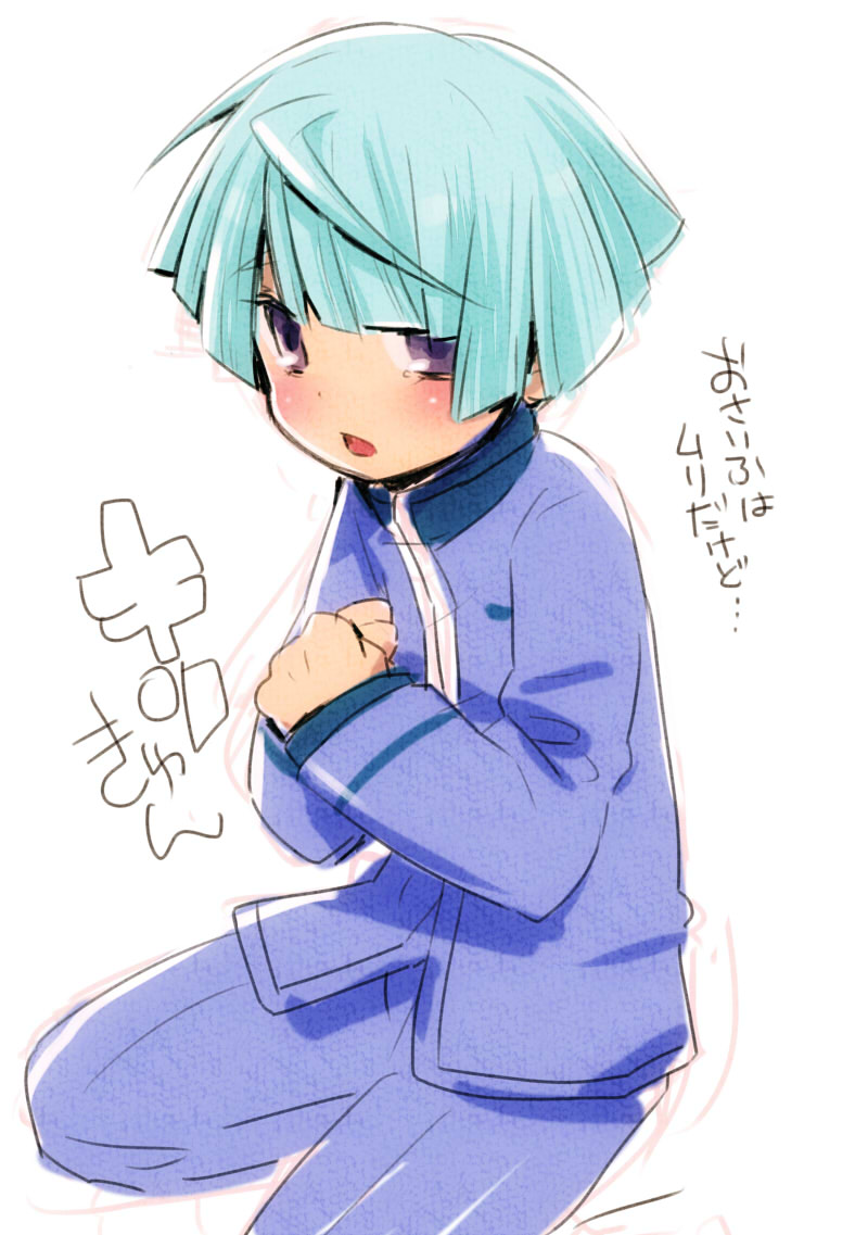 1boy, ahoge, blush, future_card_buddyfight, green_hair, hair_over_one_eye, hyouryuu_kiri, male