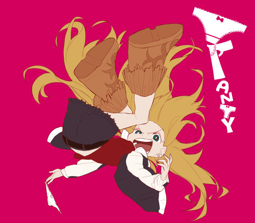 1girl, blonde_hair, boots, falling, hidakarumen, jacket, long_hair, lowres, open_mouth, panties, panty_&amp;_stocking_with_garterbelt, panty_(psg), skirt, solo, underwear