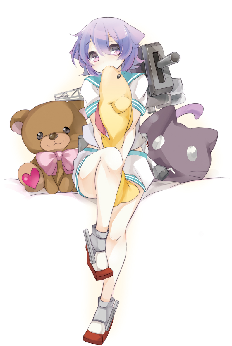 :<, biting, cannon, fang, haruna_mahiru, heart, holding_stuffed_animal, kantai_collection