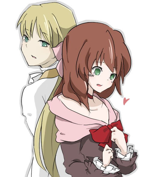blonde_hair, brown_hair, byurin, d'eon_de_beaumont, d'eon_de_beaumont, green_eyes, heart, le_chevalier_d'eon