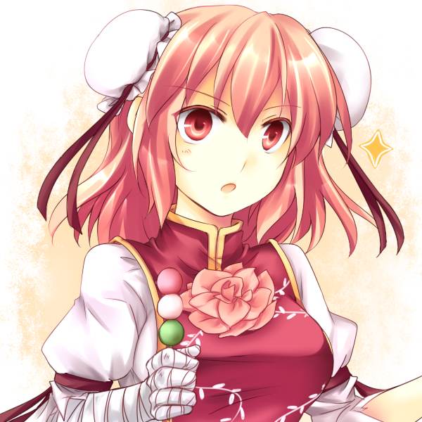 1girl, bandages, blush, breasts, bun_cover, chinese_clothes, cuffs, dango